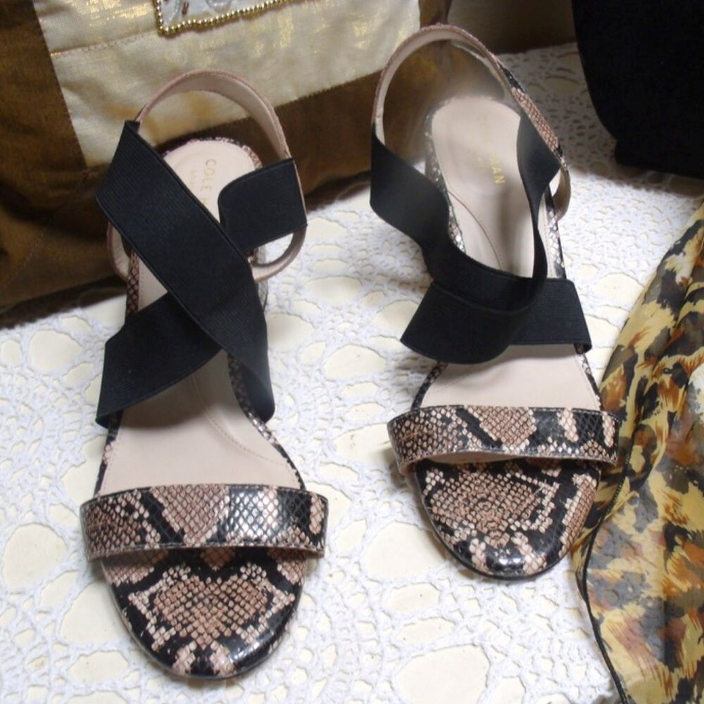 Cole Haan Grand Women's Leather Snake Print Heeled Sandals 8.5 - Picture 6 of 11